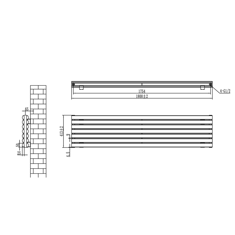Sorrento White Oval Designer Radiator 413x1800mm Double Panel 4437 BTU