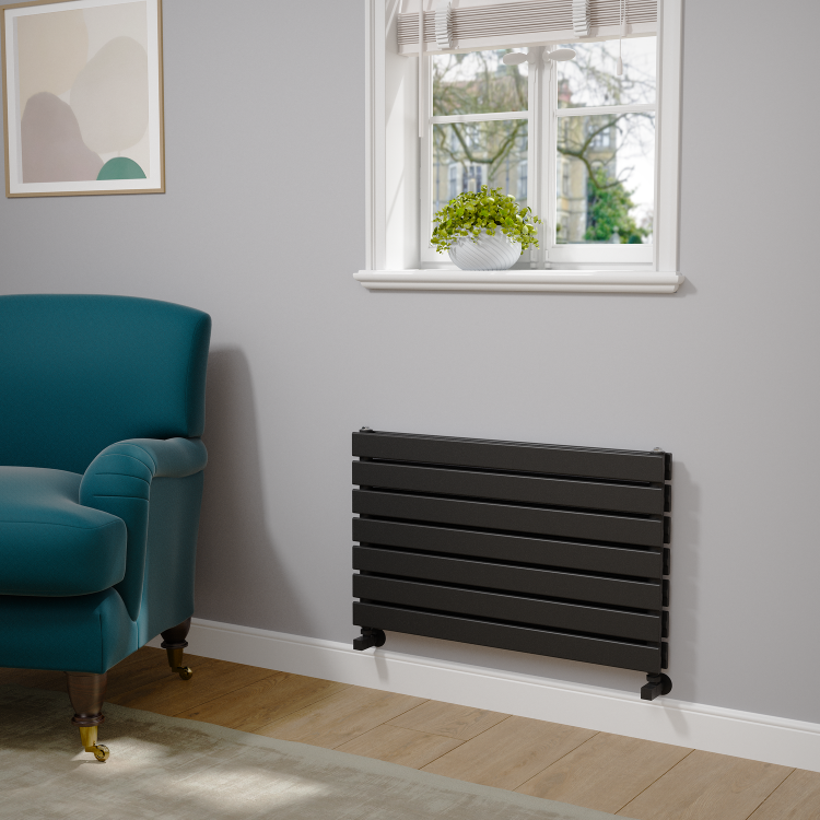 Riace Midnight Black Flat Designer Radiator 490x800mm Double Panel 2369 BTU