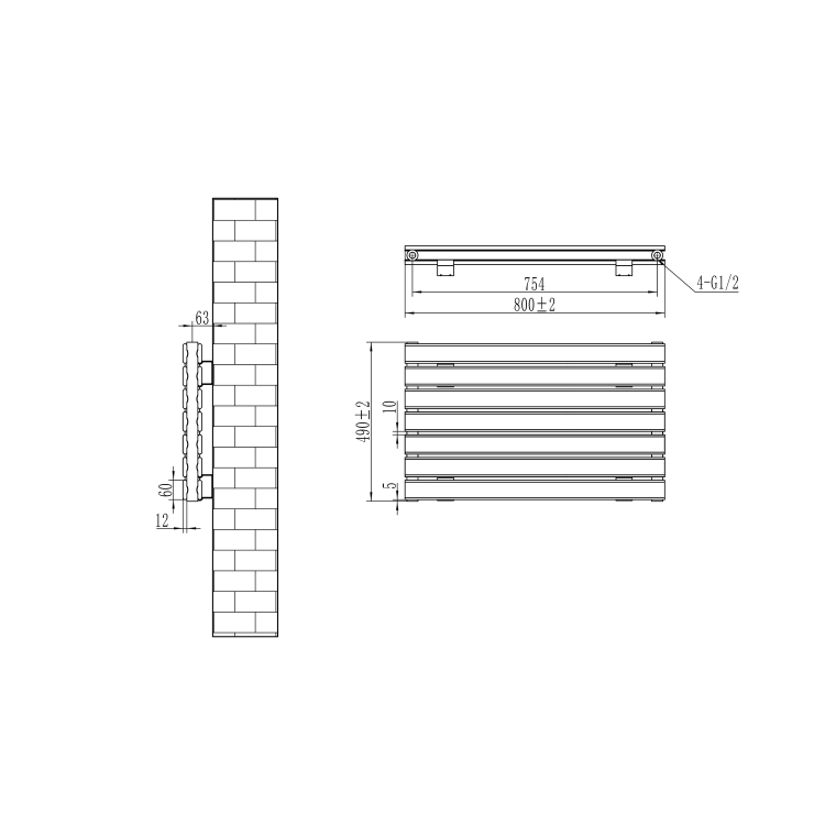 Riace Midnight Black Flat Designer Radiator 490x800mm Double Panel 2369 BTU