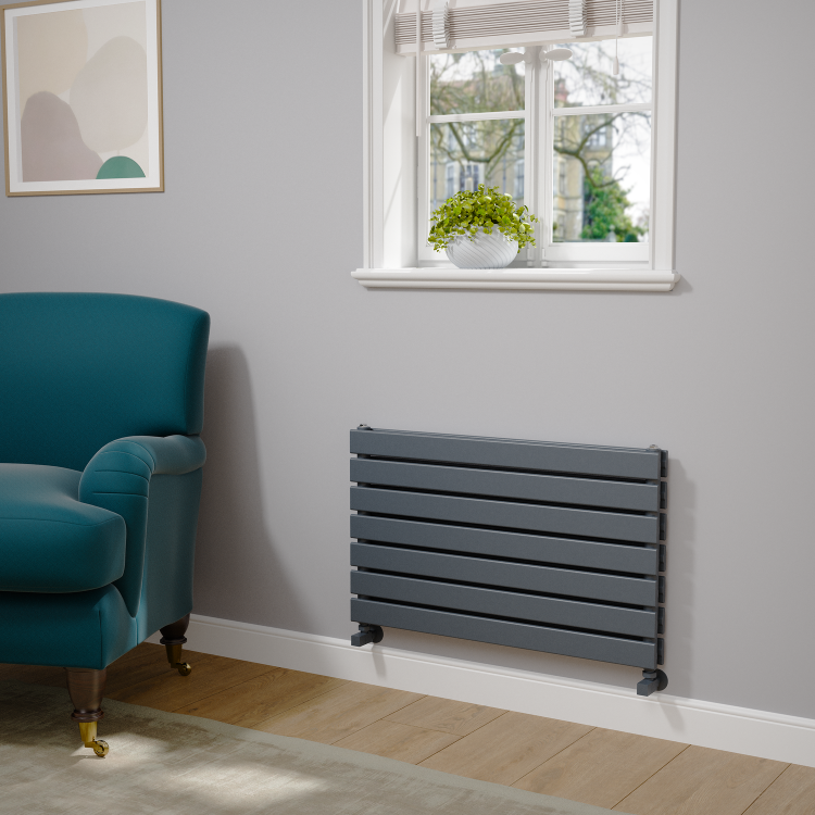 Riace Dark Grey Anthracite Flat Designer Radiator 490x800mm Double Panel 2369 BTU
