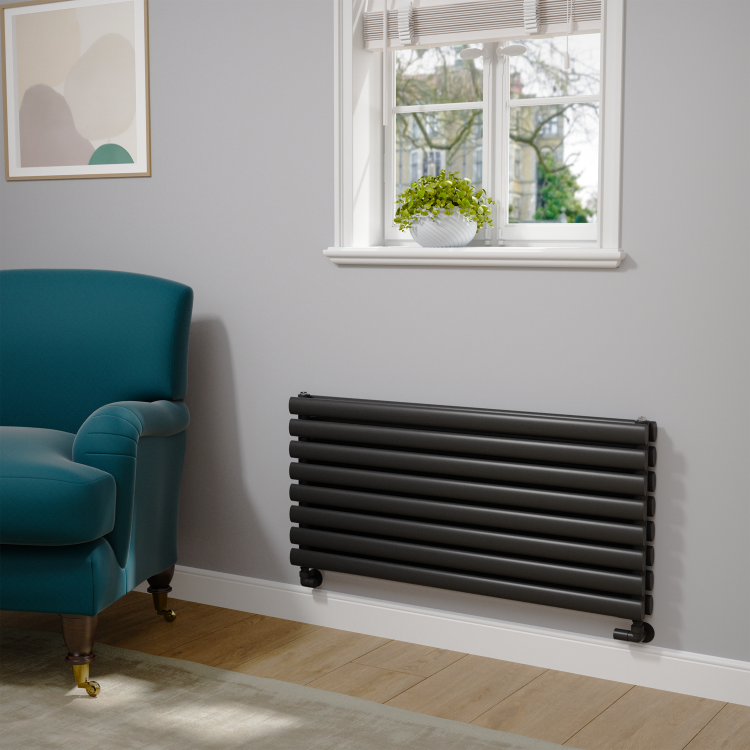 Sorrento Midnight Black Oval Designer Radiator 472x1000mm Double Panel 2952 BTU