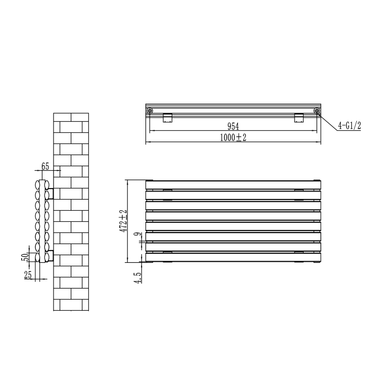 Sorrento White Oval Designer Radiator 472x1000mm Double Panel 2952 BTU