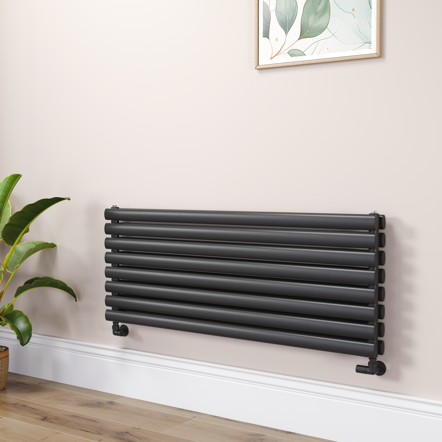 Midnight Oval Designer Radiator 472x1200mm Double Panel 3485 BTU