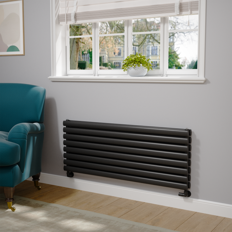 Sorrento Midnight Black Oval Designer Radiator 472x1200mm Double Panel 3485 BTU