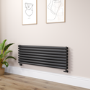 Sorrento Midnight Black Oval Designer Radiator 472x1400mm Double Panel 4010 BTU