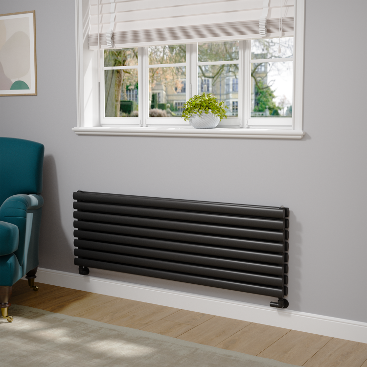 Sorrento Midnight Black Oval Designer Radiator 472x1400mm Double Panel 4010 BTU