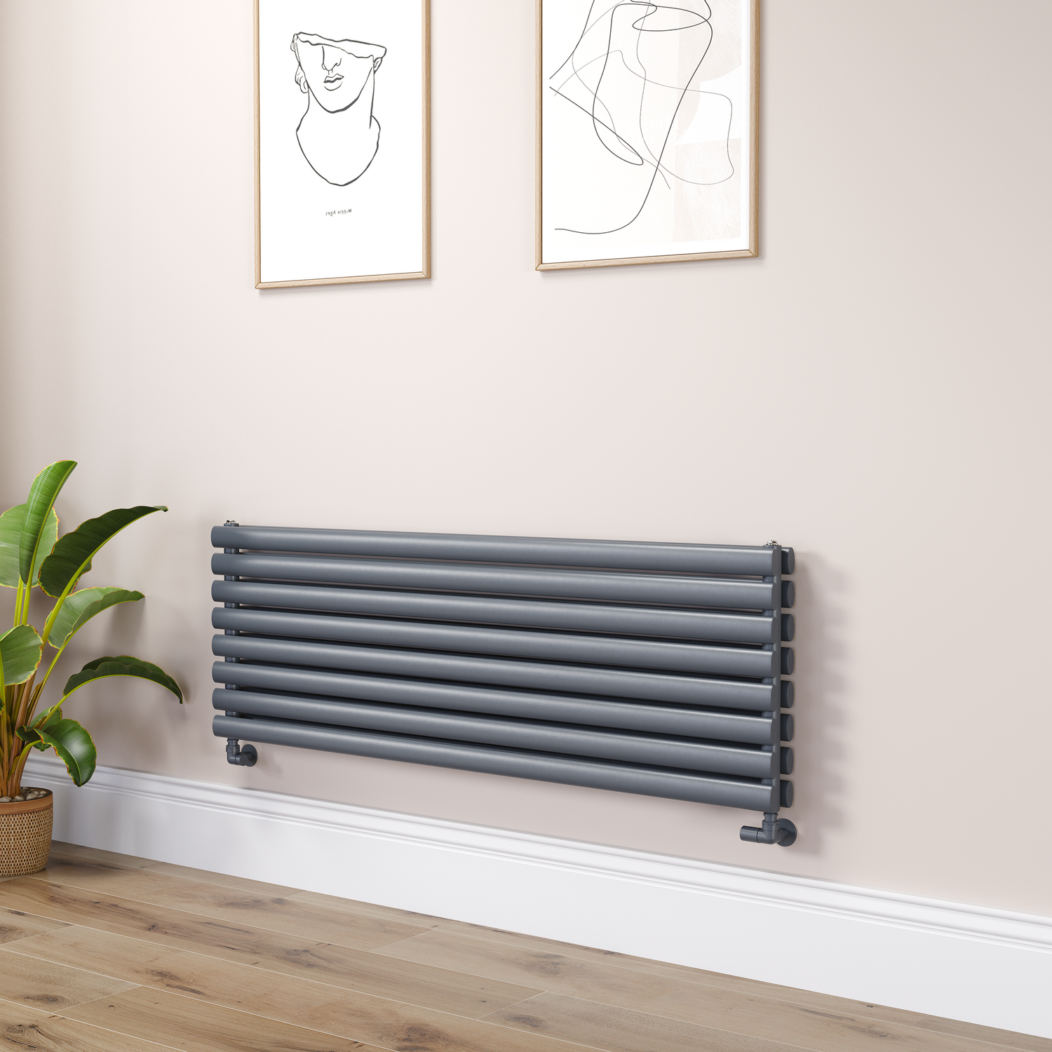 Sorrento Dark Grey Anthracite Oval Designer Radiator 472X1400mm Double Panel 4010 Btu RHD8-1400-DGCO