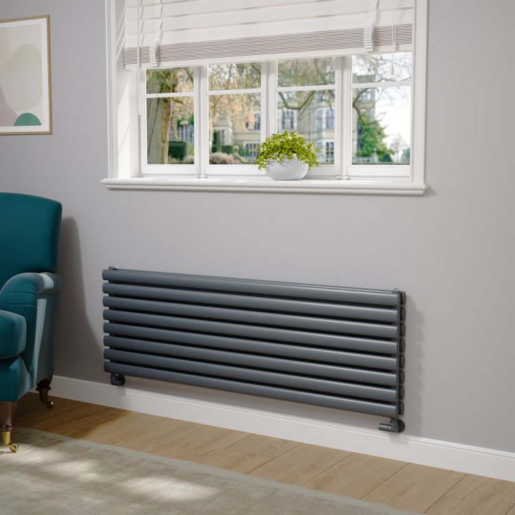 Sorrento Dark Grey Anthracite Oval Designer Radiator 472x1400mm Double Panel 4010 BTU
