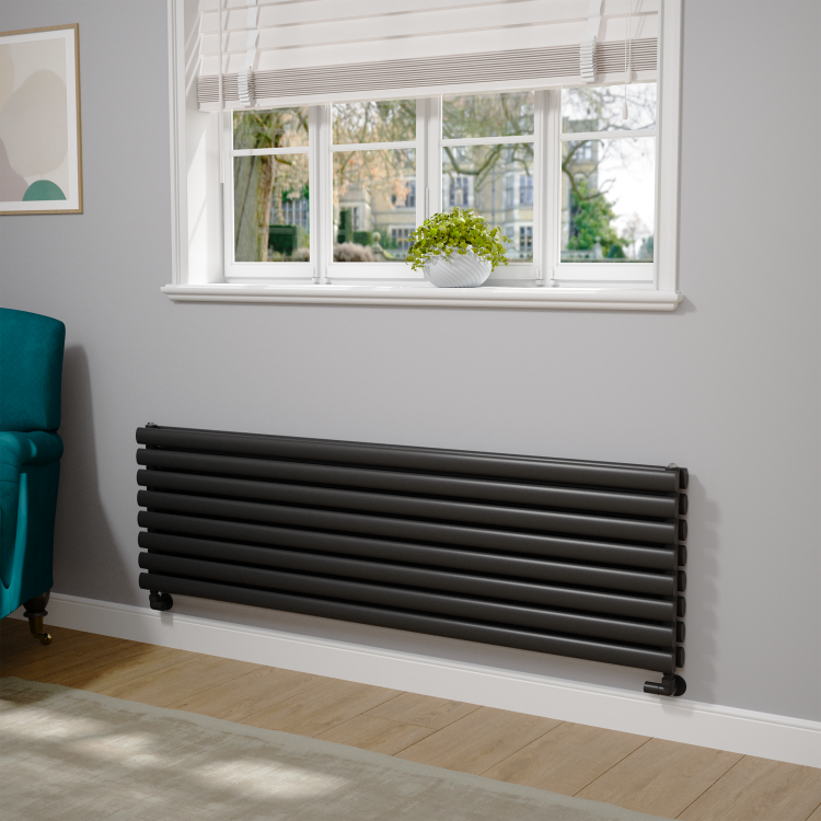 Sorrento Midnight Black Oval Designer Radiator 472x1600mm Double Panel 4539 BTU