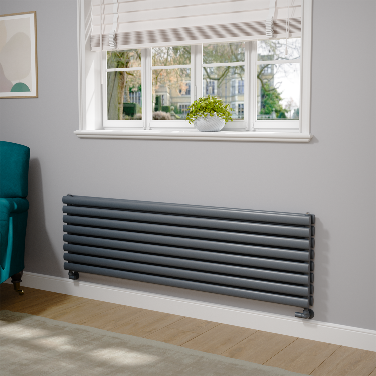 Sorrento Dark Grey Anthracite Oval Designer Radiator 472x1600mm Double Panel 4539 BTU