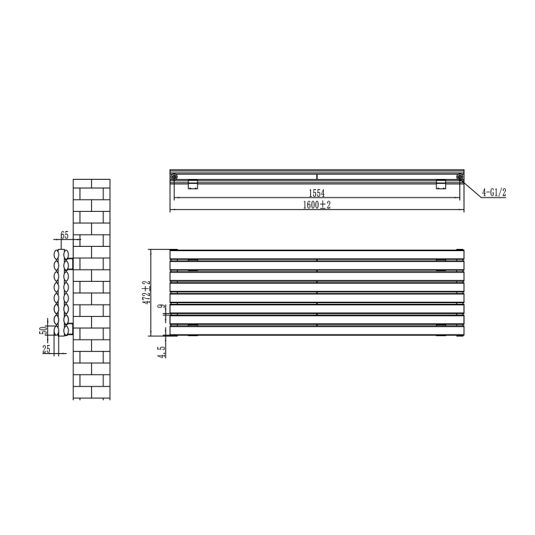Sorrento Dark Grey Anthracite Oval Designer Radiator 472x1600mm Double Panel 4539 BTU