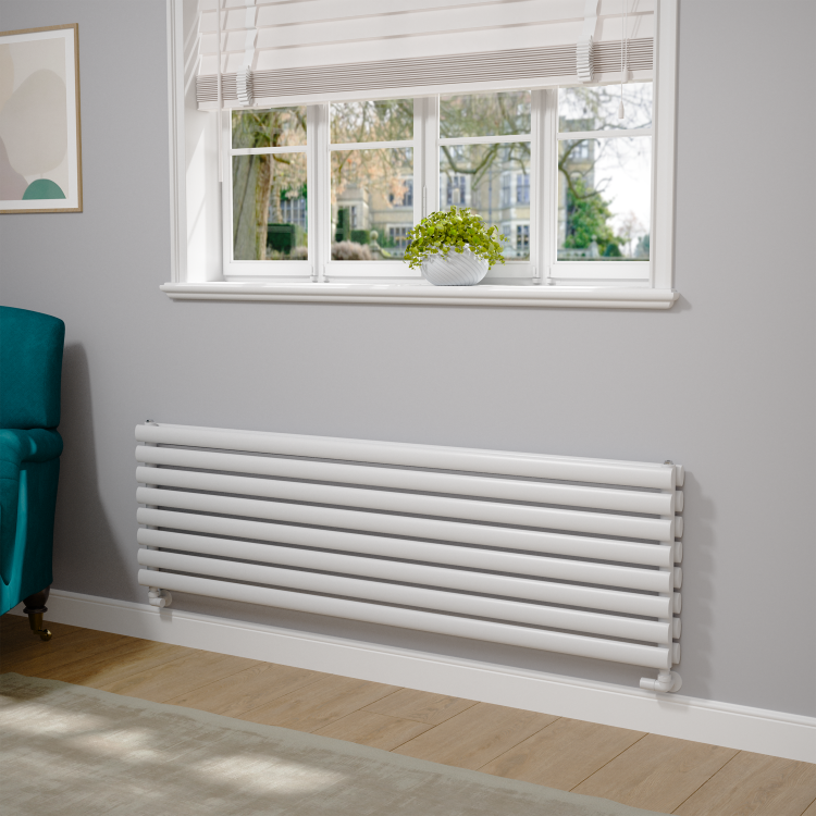 Sorrento White Oval Designer Radiator 472x1600mm Double Panel 4539 BTU