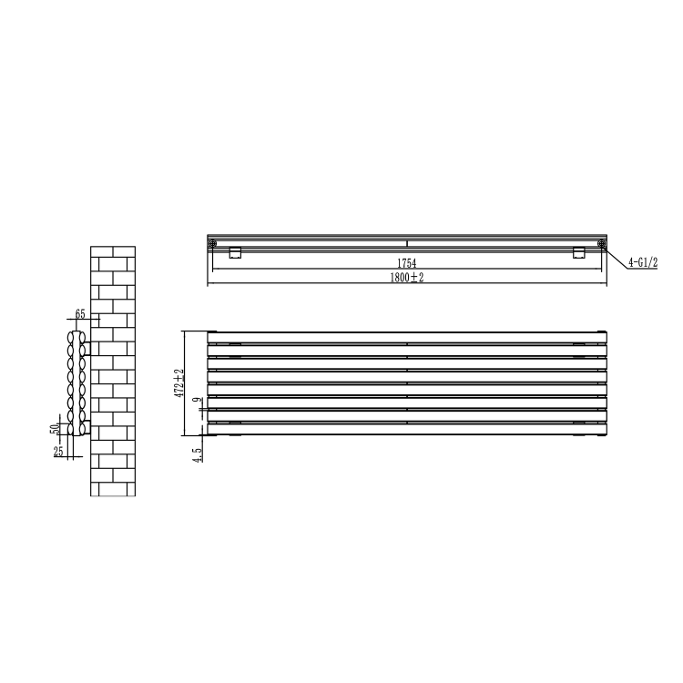Sorrento White Oval Designer Radiator 472x1800mm Double Panel 5072 BTU