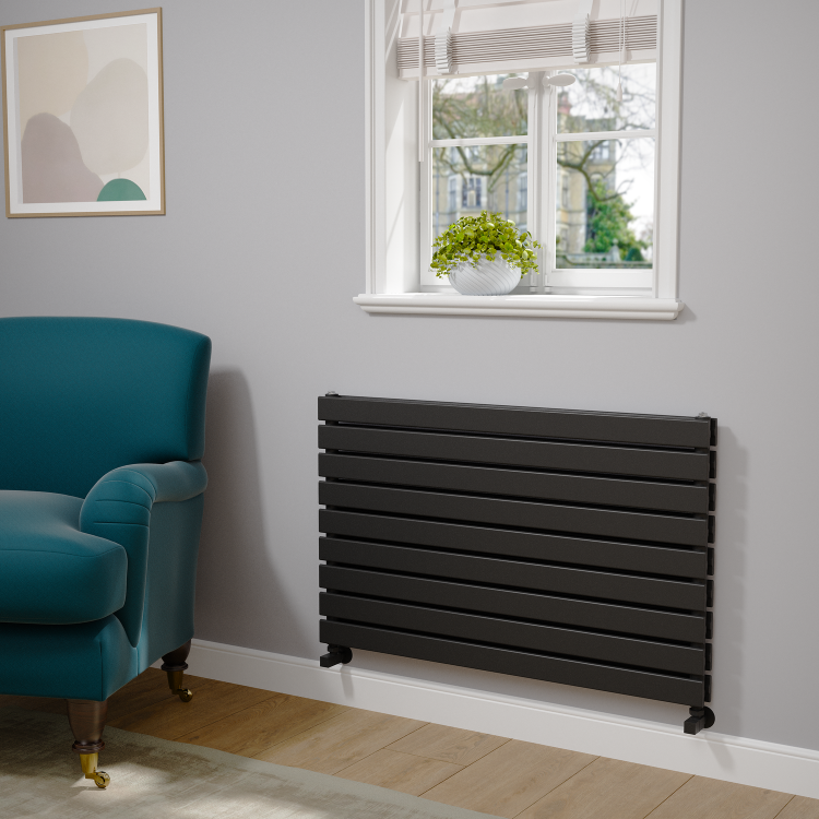 Riace Midnight Black Flat Designer Radiator 630x1000mm Double Panel 3727 BTU