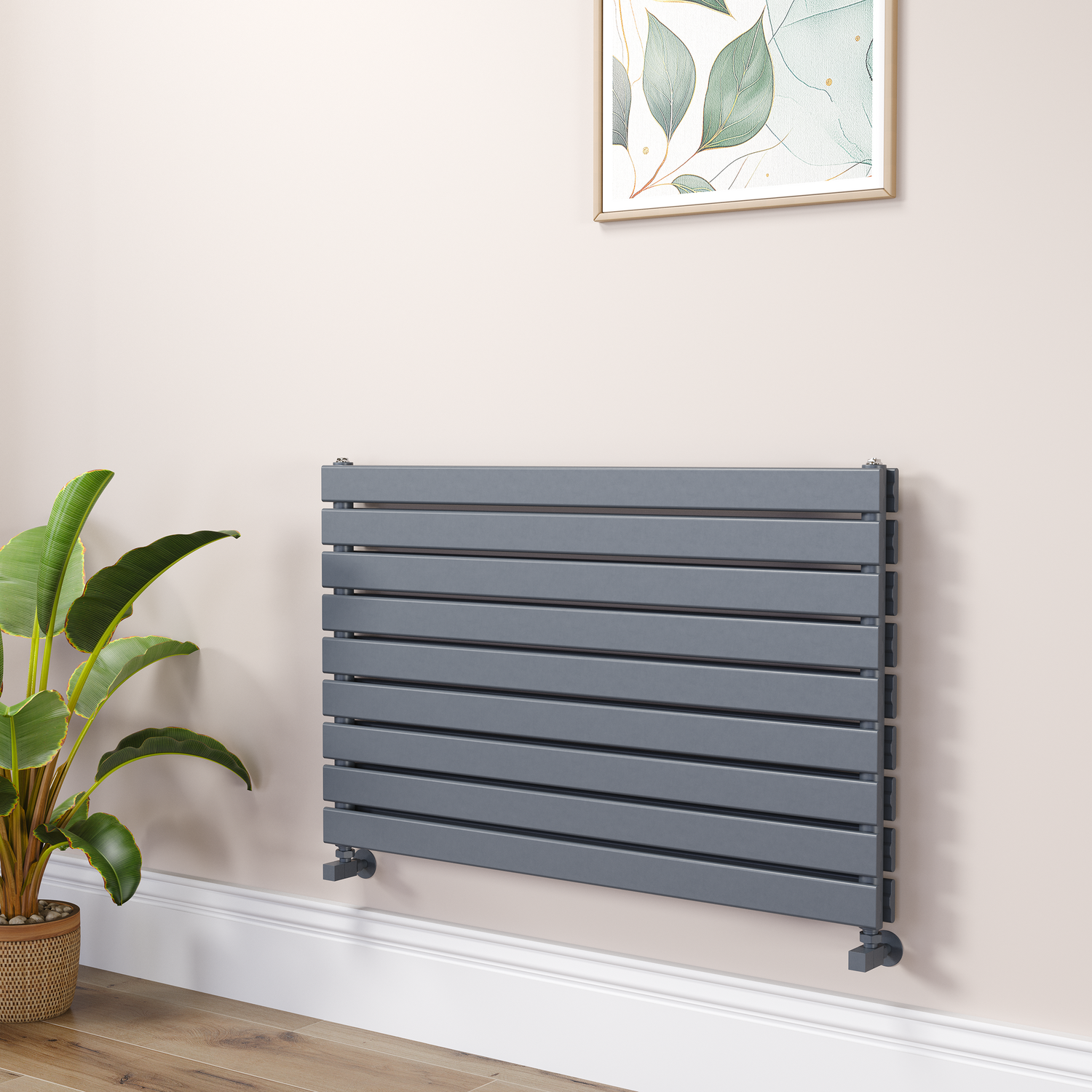 Riace Dark Grey Anthracite Flat Designer Radiator 630X1000mm Double Panel 3727 Btu RHD9-1000-DGCF