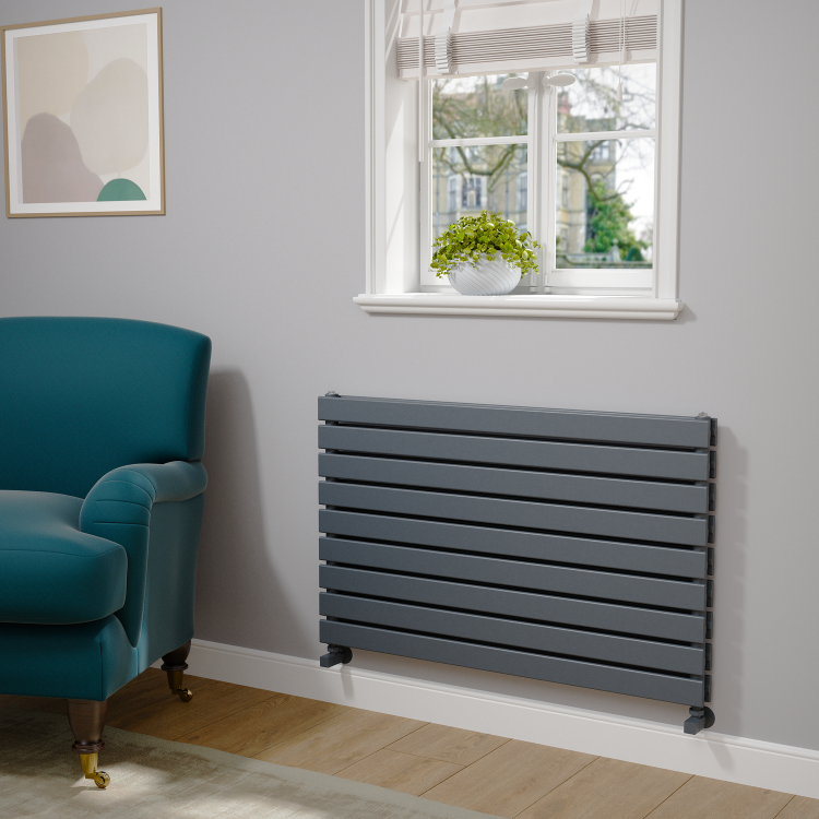 Riace Dark Grey Anthracite Flat Designer Radiator 630x1000mm Double Panel 3727 BTU