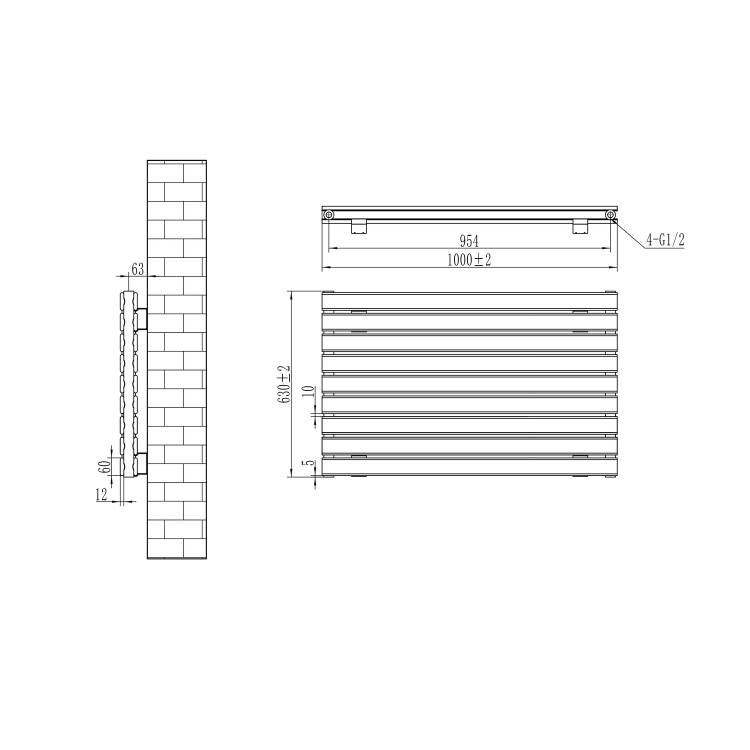 Riace Dark Grey Anthracite Flat Designer Radiator 630x1000mm Double Panel 3727 BTU