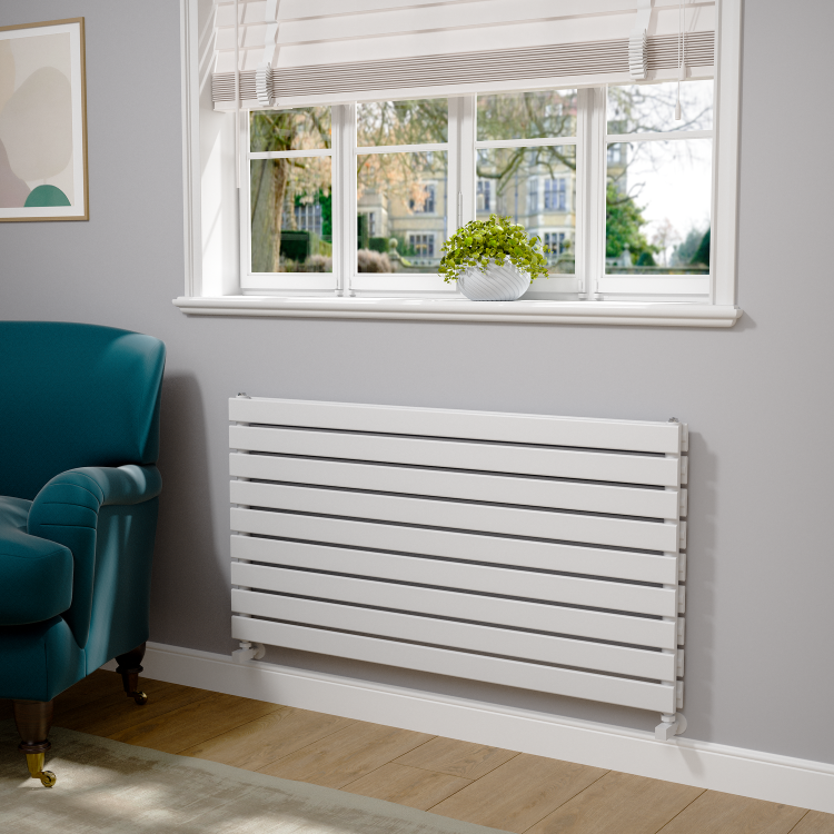 Riace White Flat Designer Radiator 630x1200mm Double Panel 4386 BTU