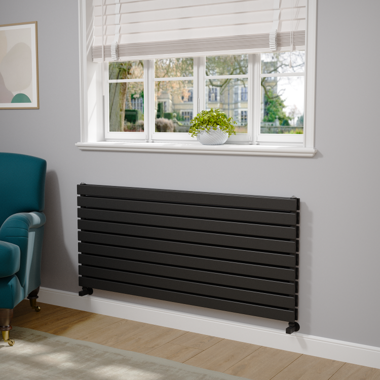 Riace Midnight Black Flat Designer Radiator 630x1400mm Double Panel 5027 BTU