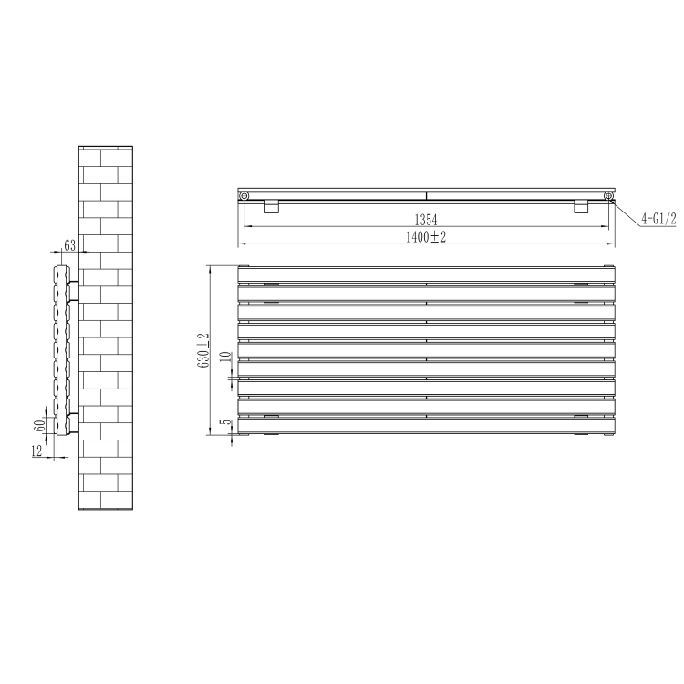 Riace Midnight Black Flat Designer Radiator 630x1400mm Double Panel 5027 BTU