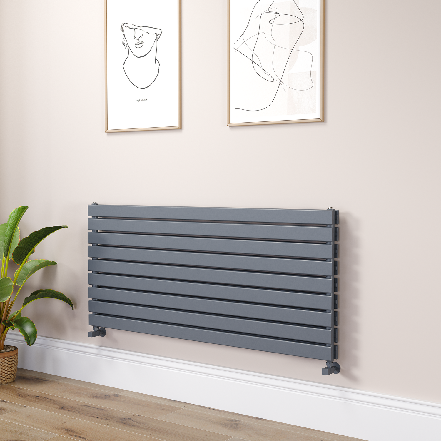 Riace Dark Grey Anthracite Flat Designer Radiator 630X1400mm Double Panel 5027 Btu RHD9-1400-DGCF