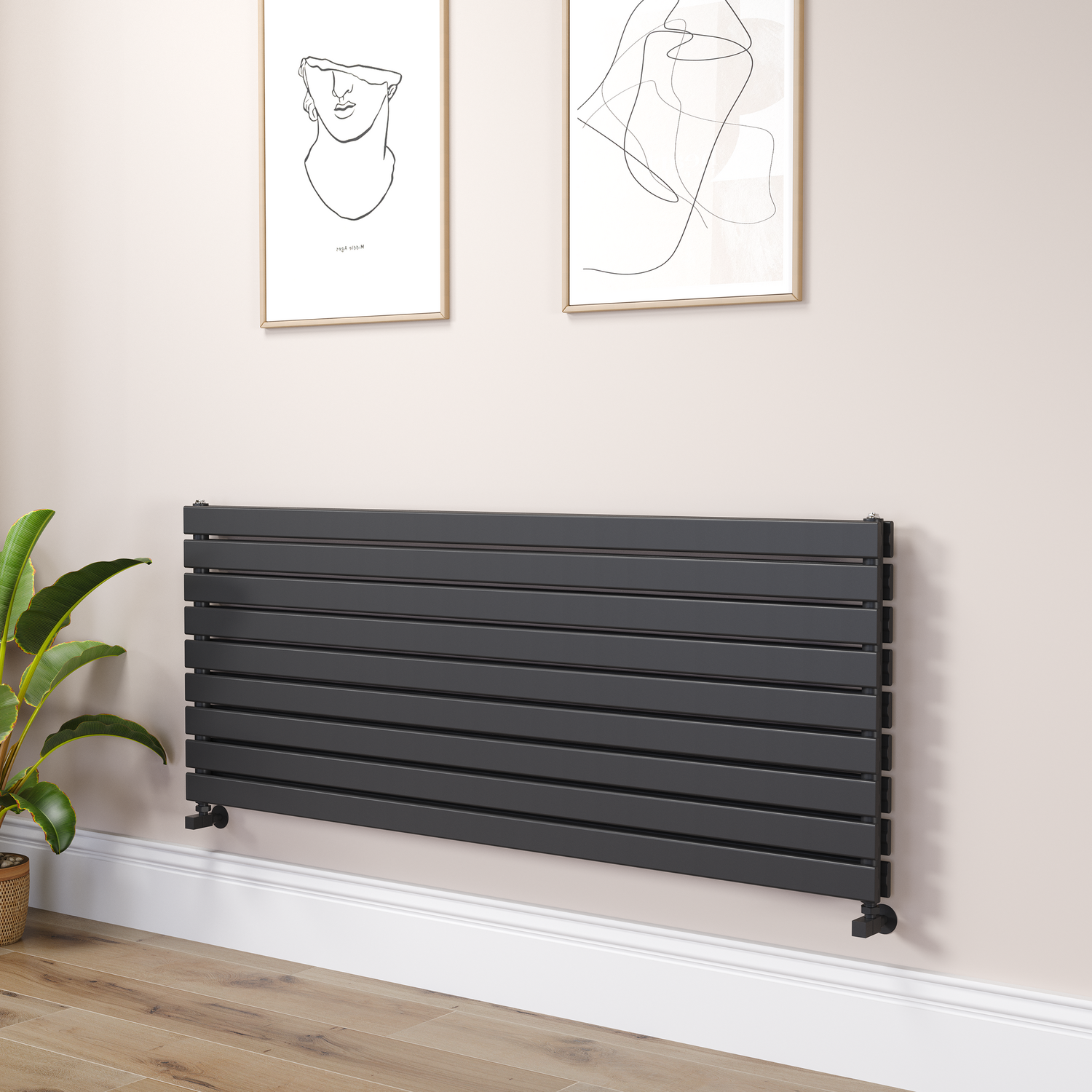 Riace Midnight  Flat Designer Radiator 630X1600mm Double Panel 5648 Btu RHD9-1600-BCF