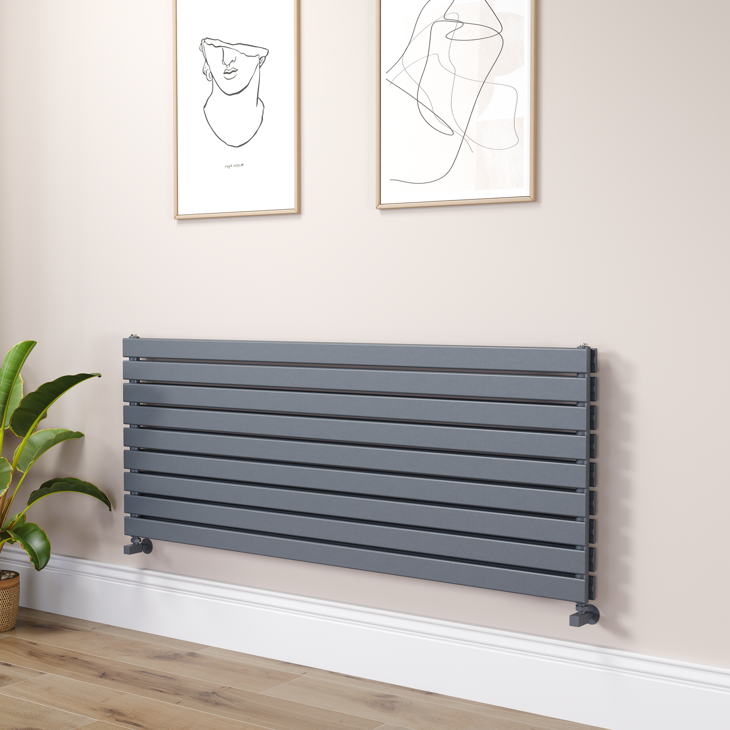Riace Dark Grey Anthracite Flat Designer Radiator 630X1600mm Double Panel 5648 Btu RHD9-1600-DGCF