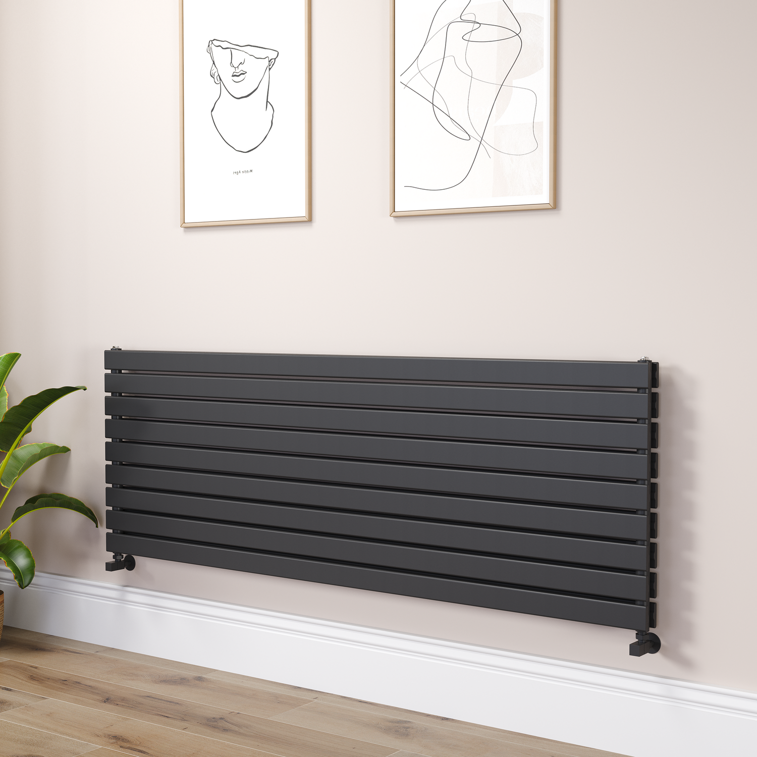 Riace Midnight  Flat Designer Radiator 630X1800mm Double Panel 6256 Btu RHD9-1800-BCF