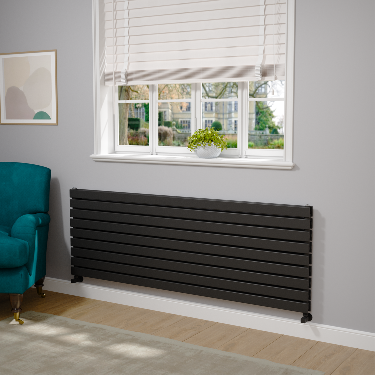 Riace Midnight Black Flat Designer Radiator 630x1800mm Double Panel 6256 BTU
