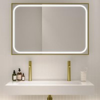Rectangular Brass Heated Bathroom Mirror with Lights 1200 x 800mm - Rhea Rectangular Brass Heated Bathroom Mirror with Lights 1200 x 800mm - Rhea