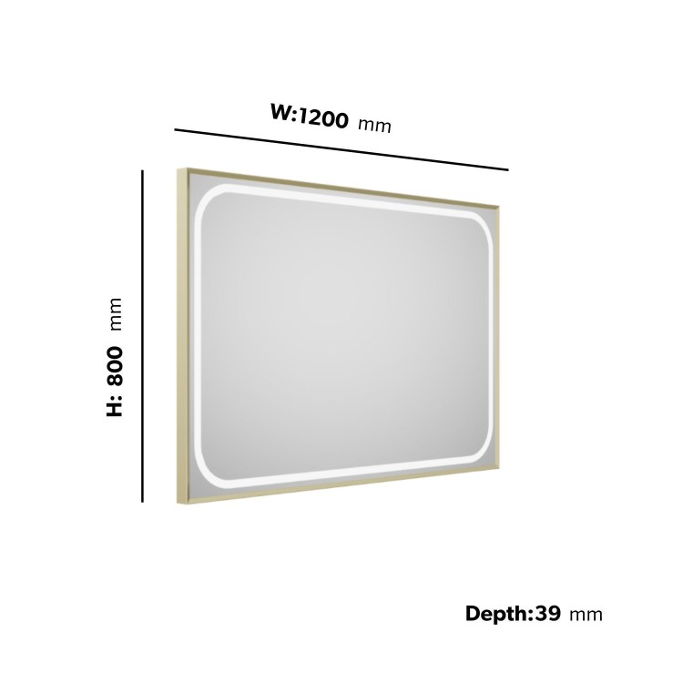 Rectangular Brass Heated Bathroom Mirror with Lights 1200 x 800mm - Rhea