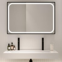 Rectangular Black Heated Bathroom Mirror with Lights 1200 x 800mm - Rhea Rectangular Black Heated Bathroom Mirror with Lights 1200 x 800mm - Rhea