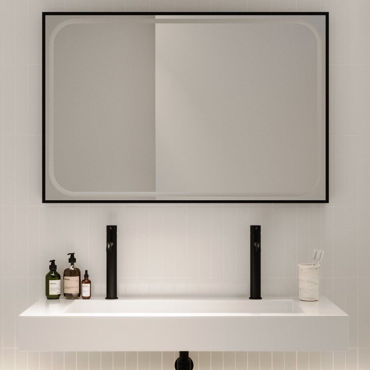Rectangular Black Heated Bathroom Mirror with Lights 1200 x 800mm - Rhea