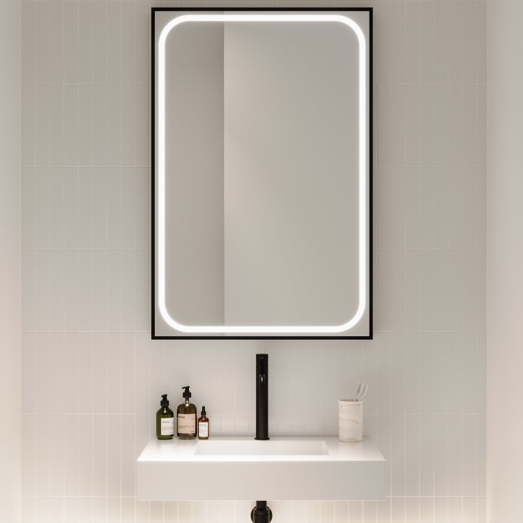 Rectangular Black Heated Bathroom Mirror with Lights 1200 x 800mm - Rhea