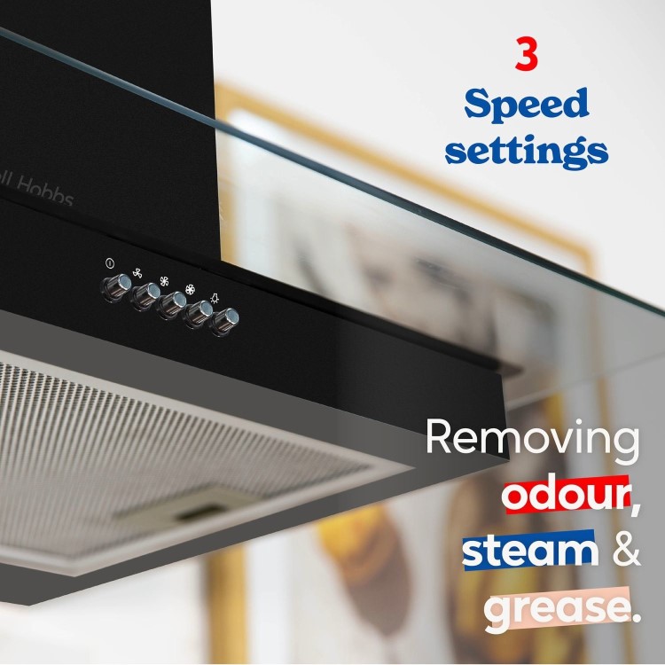 Russell Hobbs 60cm Flat Glass Chimney Cooker Hood - Black