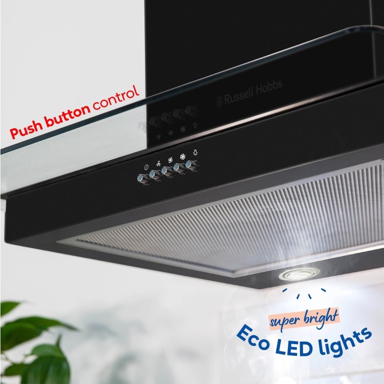 Russell Hobbs 60cm Flat Glass Chimney Cooker Hood - Black