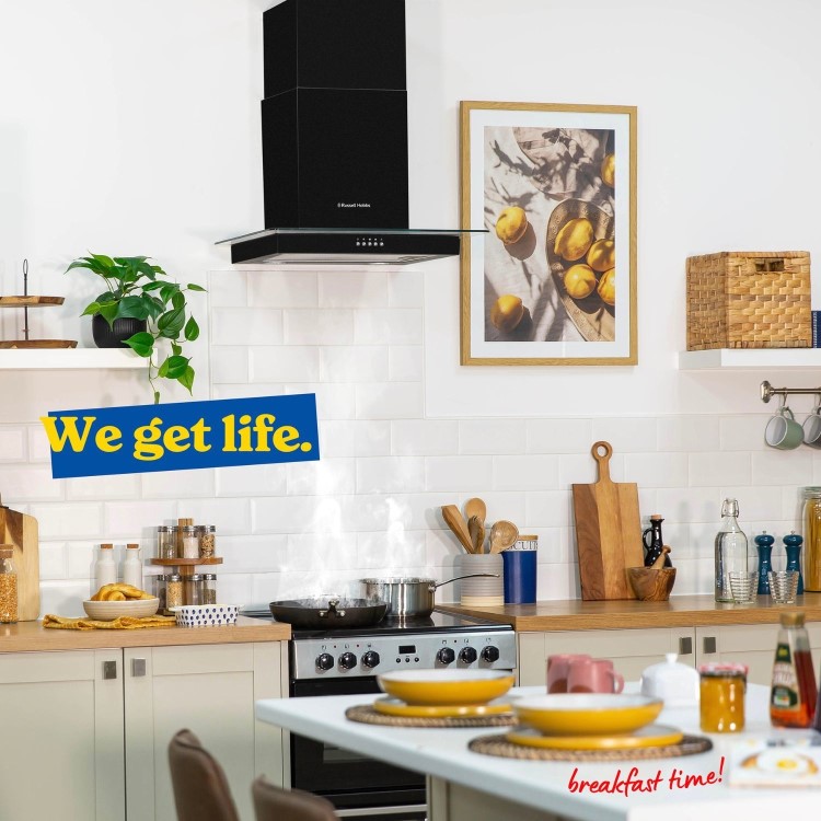 Russell Hobbs 60cm Flat Glass Chimney Cooker Hood - Black