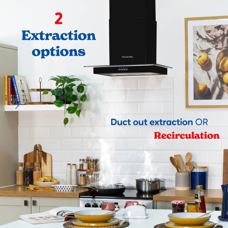 Russell Hobbs 60cm Flat Glass Chimney Cooker Hood - Black