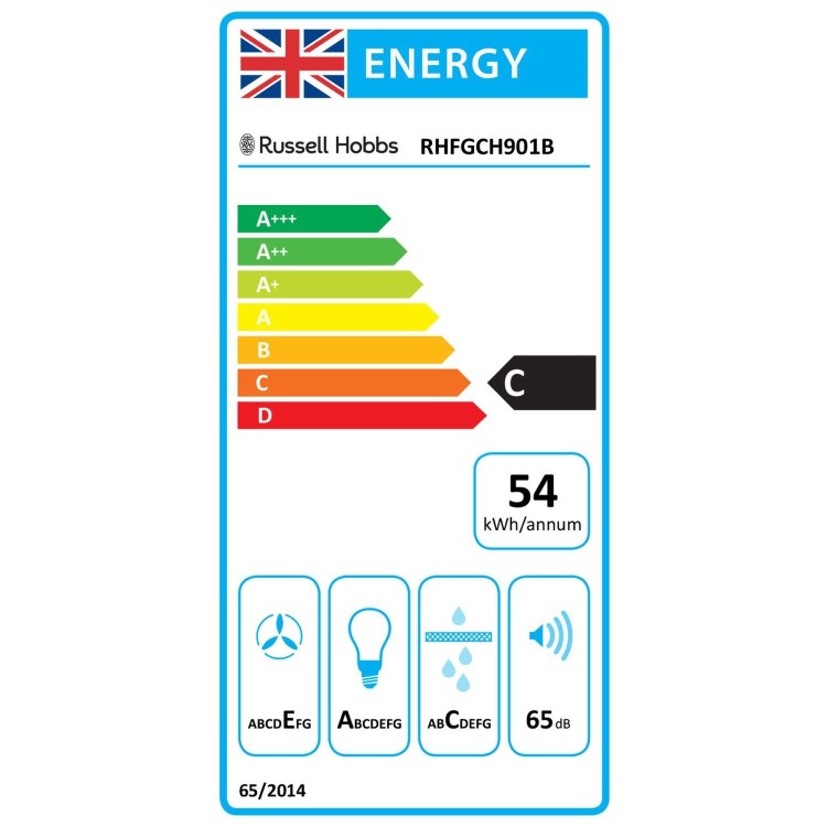Russell Hobbs 90cm Flat Glass Chimney Cooker Hood - Black