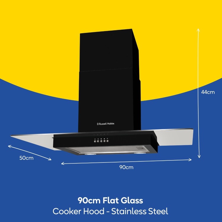 Russell Hobbs 90cm Flat Glass Chimney Cooker Hood - Black
