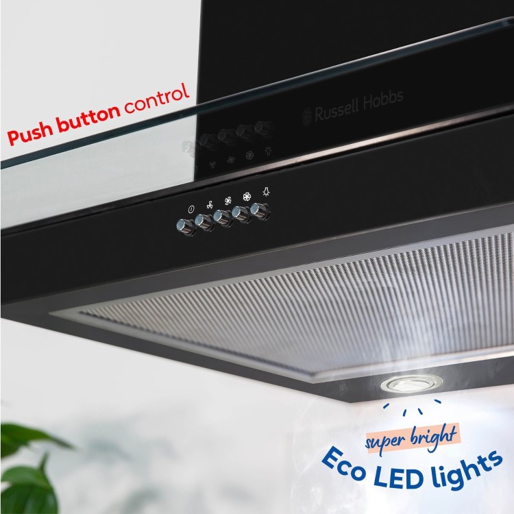 Russell Hobbs 90cm Flat Glass Chimney Cooker Hood - Black