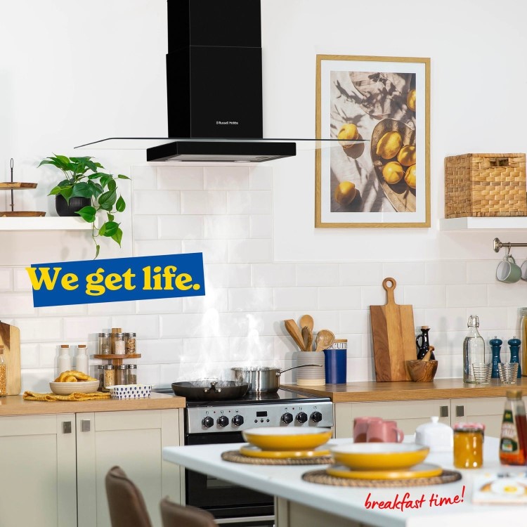 Russell Hobbs 90cm Flat Glass Chimney Cooker Hood - Black