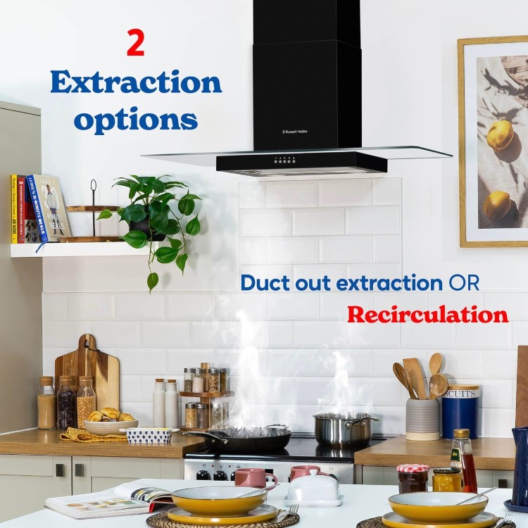 Russell Hobbs 90cm Flat Glass Chimney Cooker Hood - Black