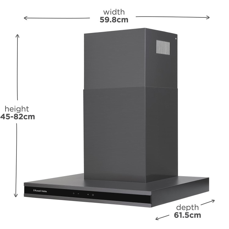 Refurbished Russell Hobbs RHGCH603DS 60cm Flat Cooker Hood Dark Steel