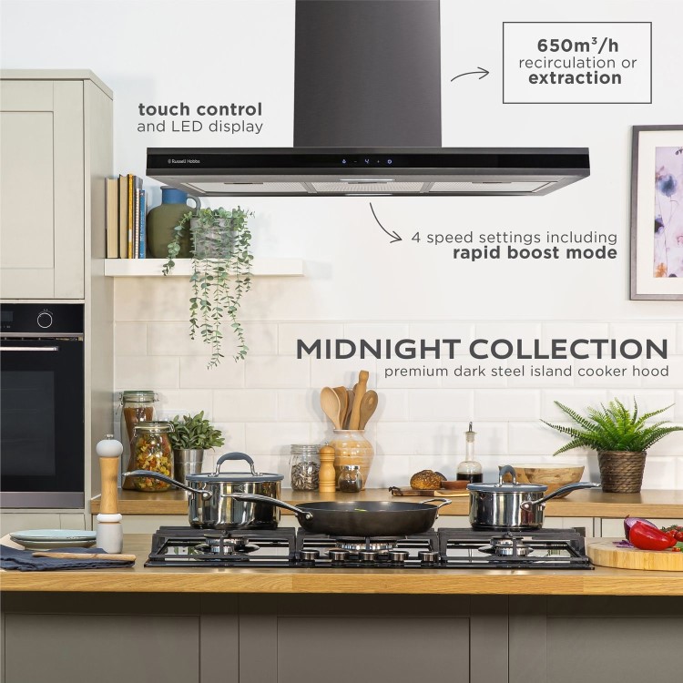 Refurbished Russell Hobbs RHICH904DB 90cm Midnight Island Cooker Hood Dark Steel