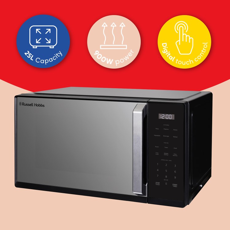 Russell Hobbs RHMT2512B 25L Digital Microwave Oven Black 900W Auto Cook & Defrost