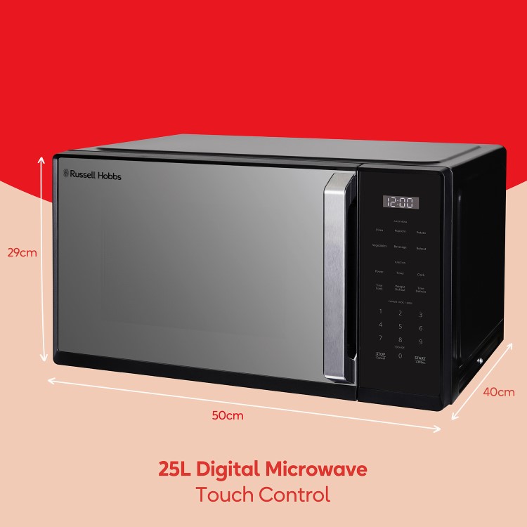 Russell Hobbs RHMT2512B 25L Digital Microwave Oven Black 900W Auto Cook & Defrost