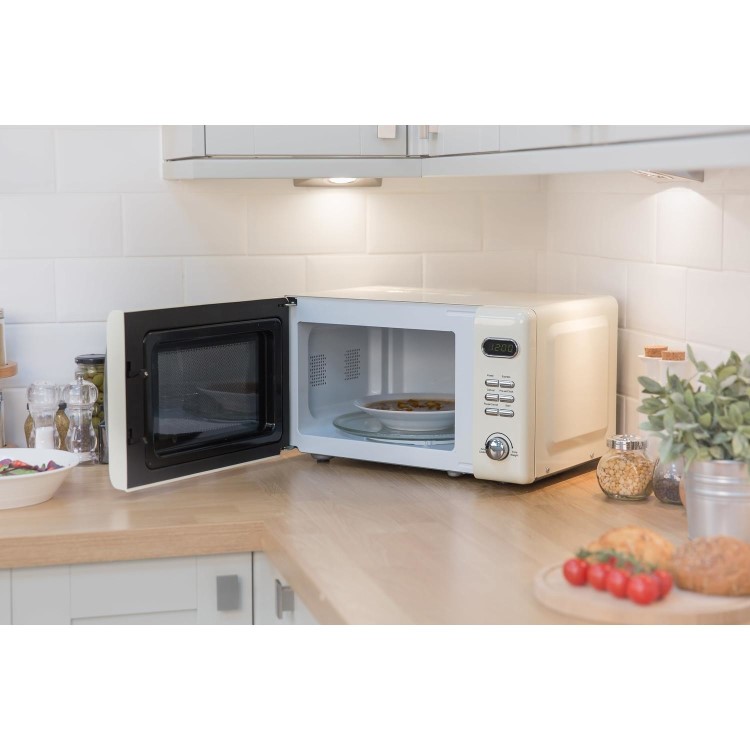 Russell Hobbs RHRETMD806C Retro 17 Litre 800 Watt Digital Freestanding Microwave - Cream