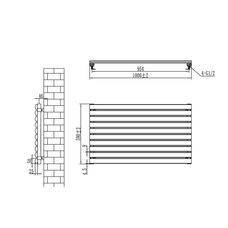 Sorrento Midnight Black Oval Designer Radiator 590x1000mm Single Panel 2420 BTU