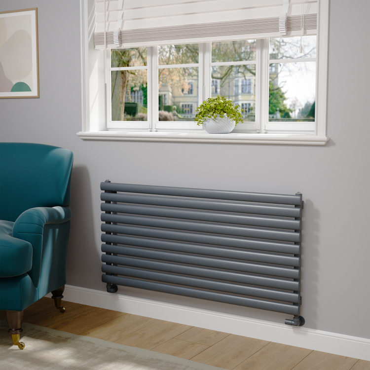 Sorrento Dark Grey Anthracite Oval Designer Radiator 590x1200mm Single Panel 2863 BTU